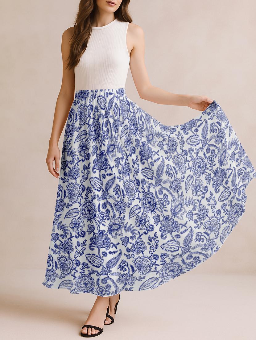women floral printed high rise maxi flared skirt - 22006354 - Standard Image - 2