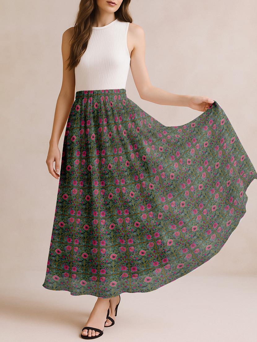 women floral printed high rise maxi flared skirt - 22006356 - Standard Image - 2