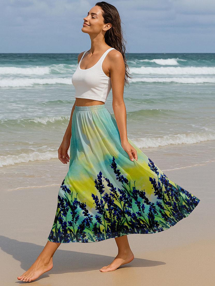 women printed high rise maxi flared skirt - 22006358 - Standard Image - 2