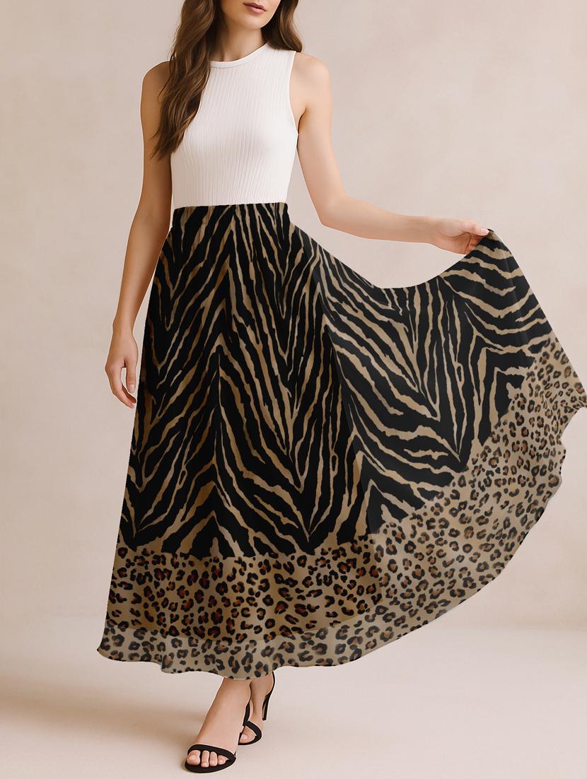women animal print high rise maxi flared skirt - 22006359 - Standard Image - 2