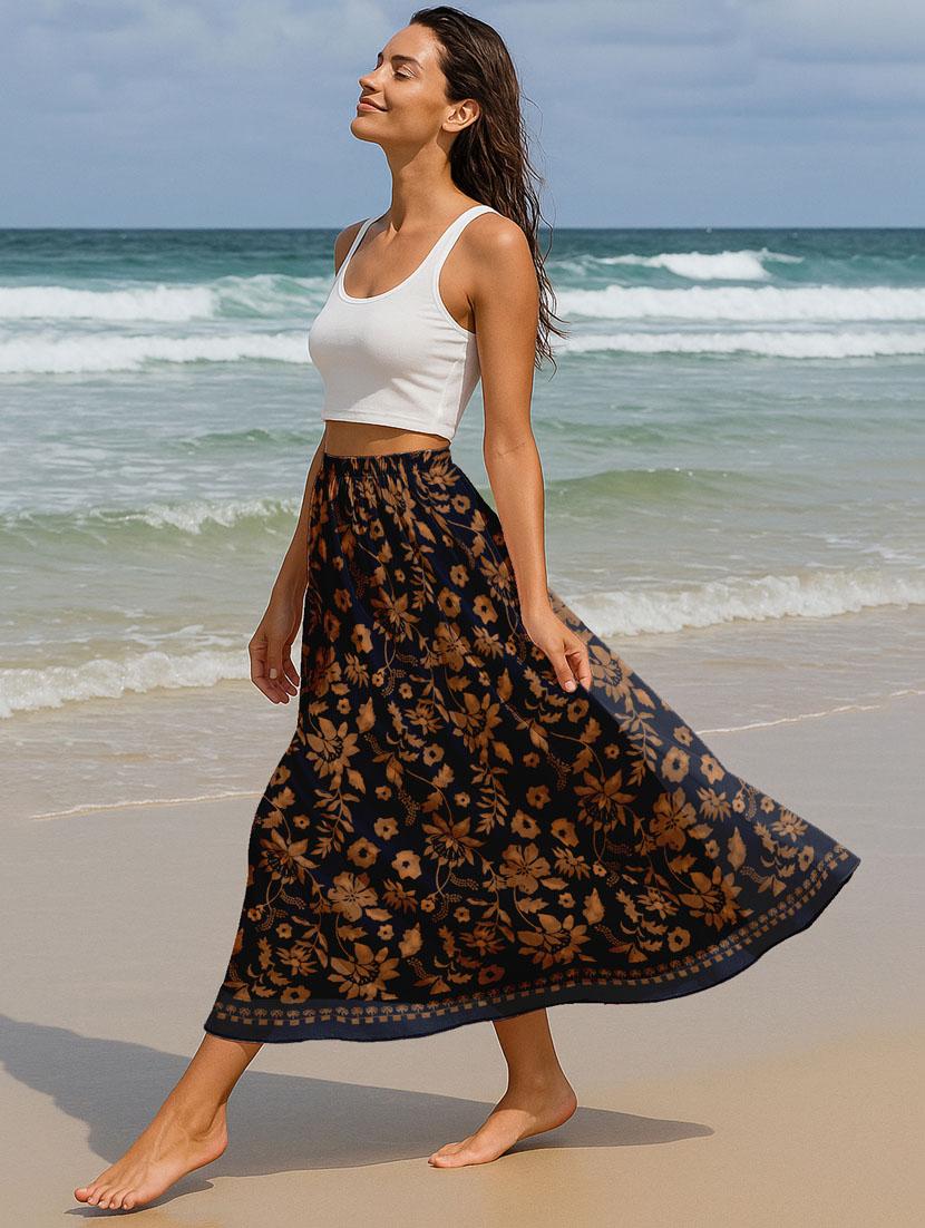 women floral printed high rise maxi flared skirt - 22006361 - Standard Image - 2