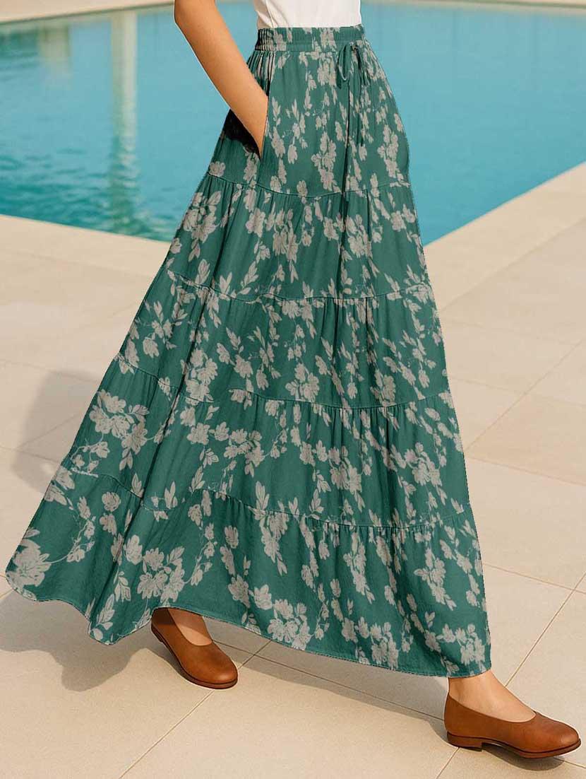 women floral printed high rise maxi tiered skirt - 22006362 - Standard Image - 2
