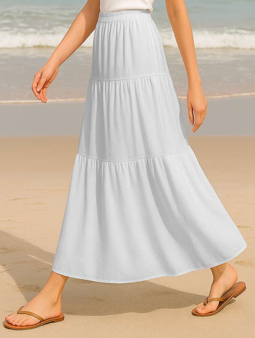 women solid high rise maxi tiered skirt - 22006373 -  Standard Image - 2