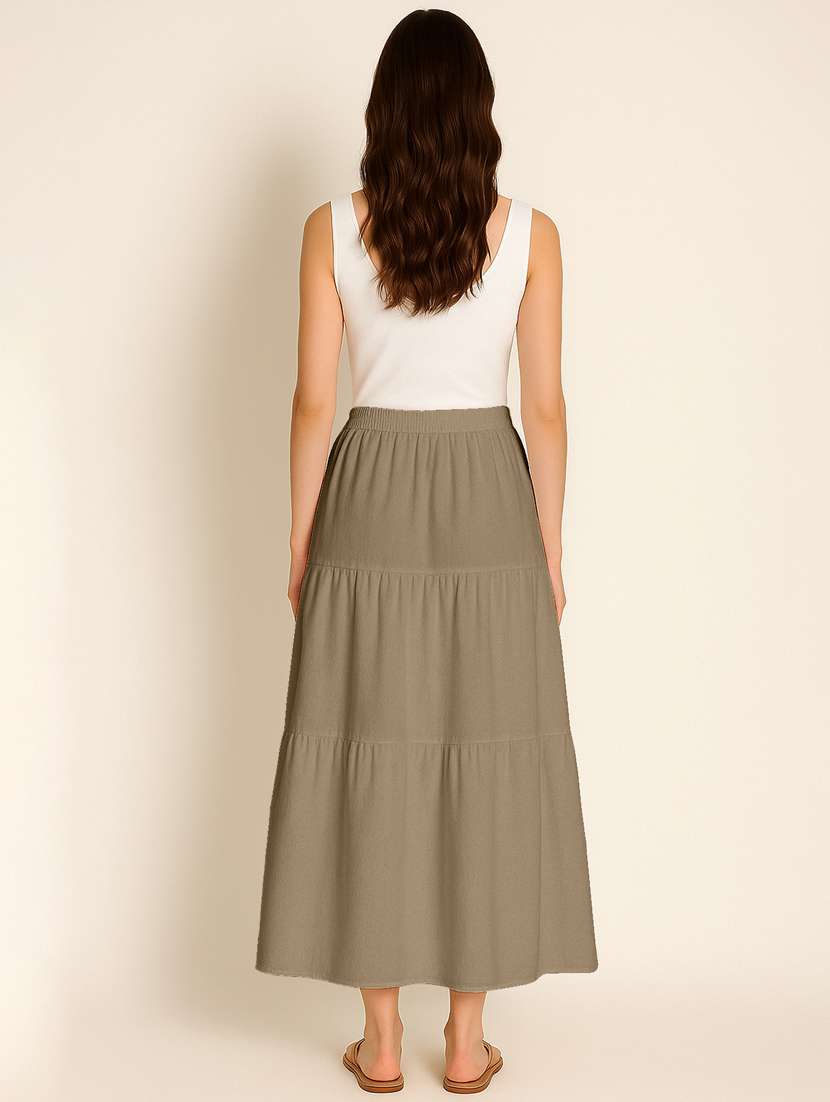 women solid high rise maxi tiered skirt - 22006374 -  Standard Image - 2