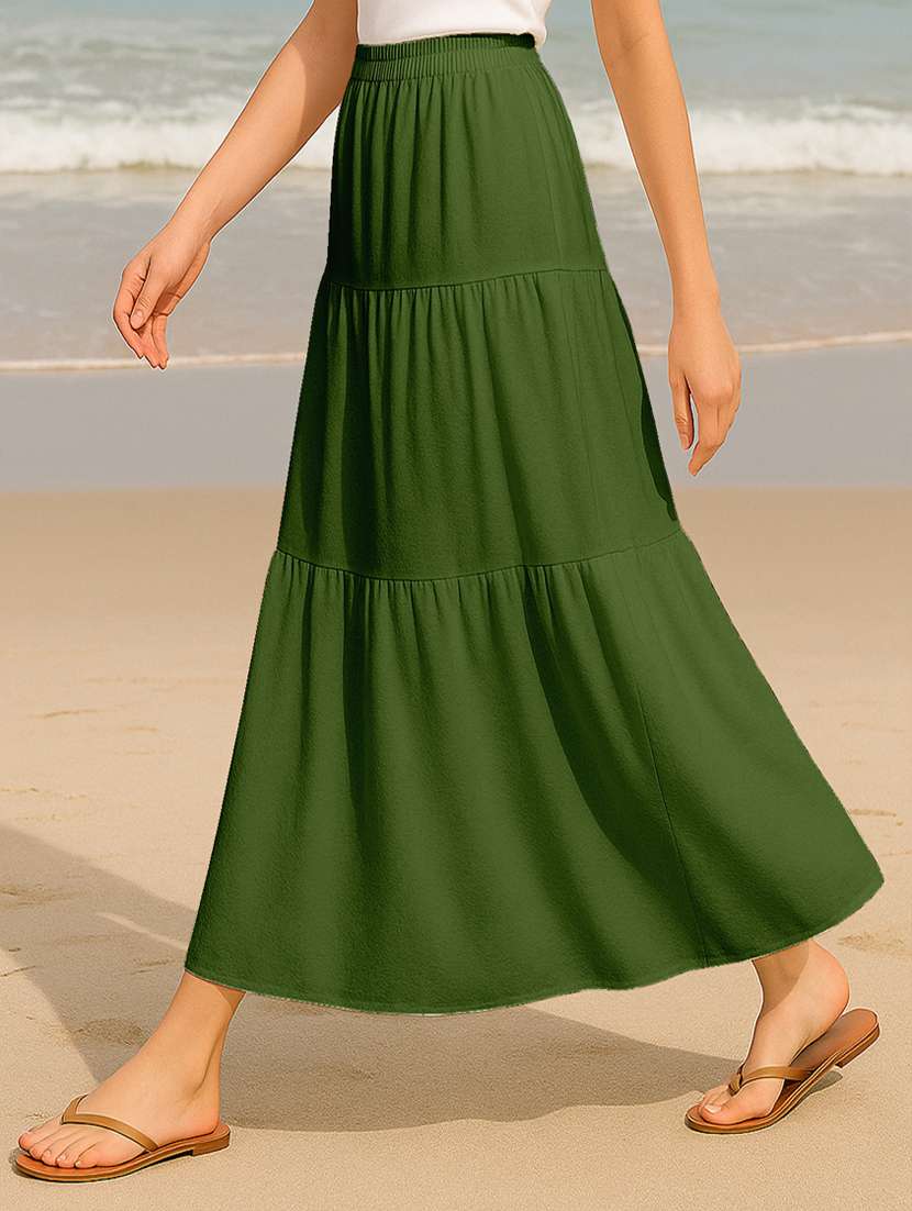 women solid high rise maxi tiered skirt - 22006376 -  Standard Image - 2
