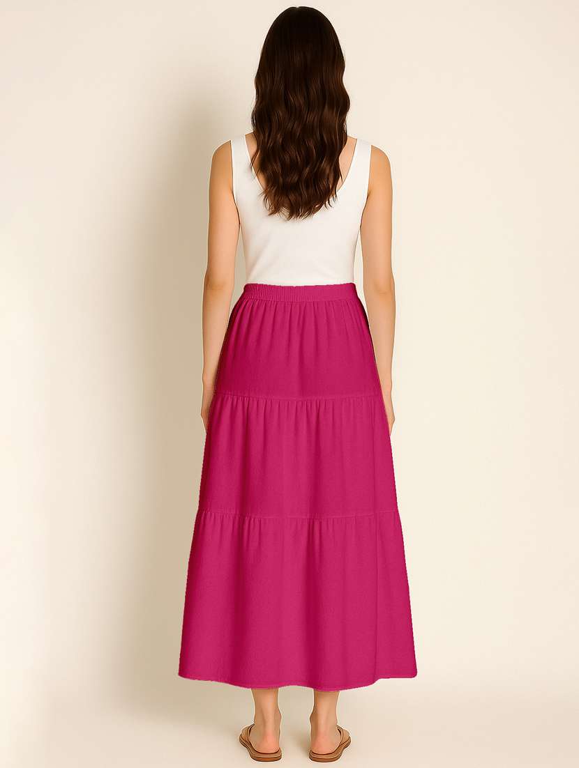 women solid high rise maxi tiered skirt - 22006378 -  Standard Image - 2