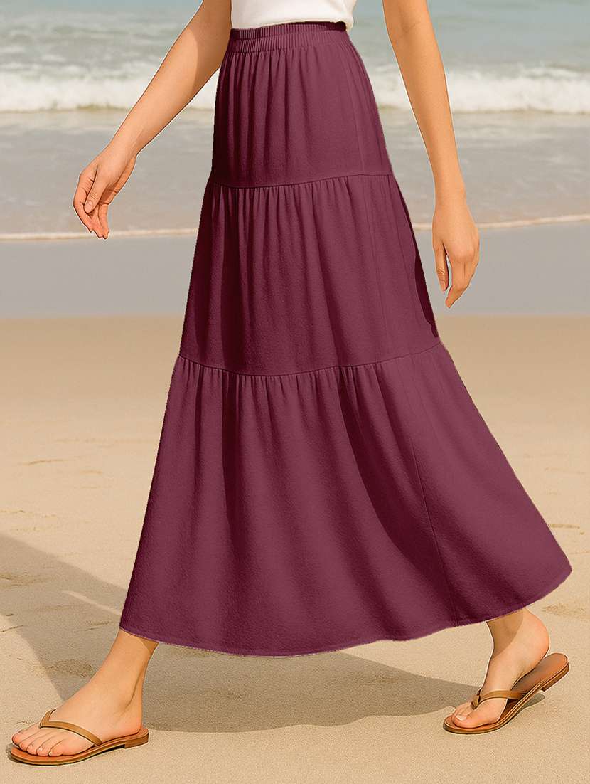 women solid high rise maxi tiered skirt - 22006381 -  Standard Image - 2