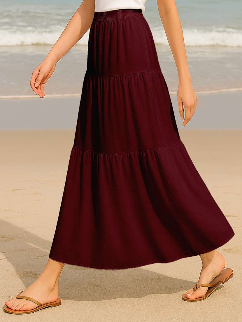 women solid high rise maxi tiered skirt - 22006382 -  Standard Image - 2