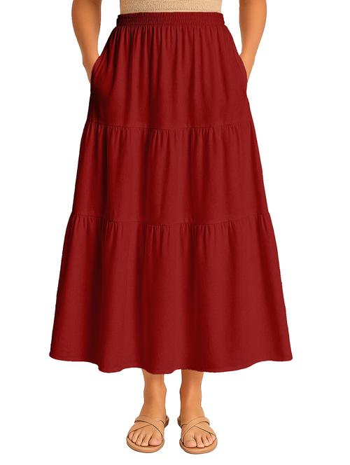 women solid high rise maxi tiered skirt - 22006383 -  Standard Image - 0