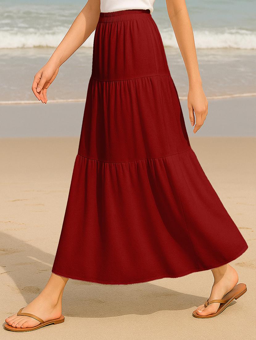 women solid high rise maxi tiered skirt - 22006383 - Standard Image - 2