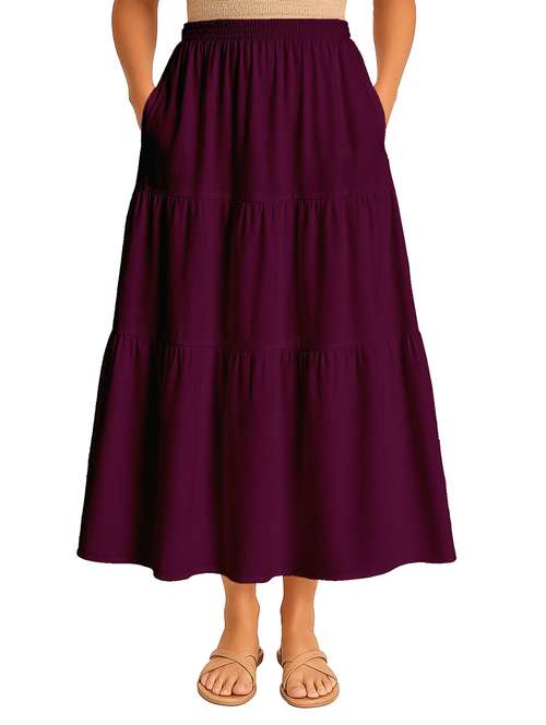 women solid high rise maxi tiered skirt - 22006384 -  Standard Image - 0