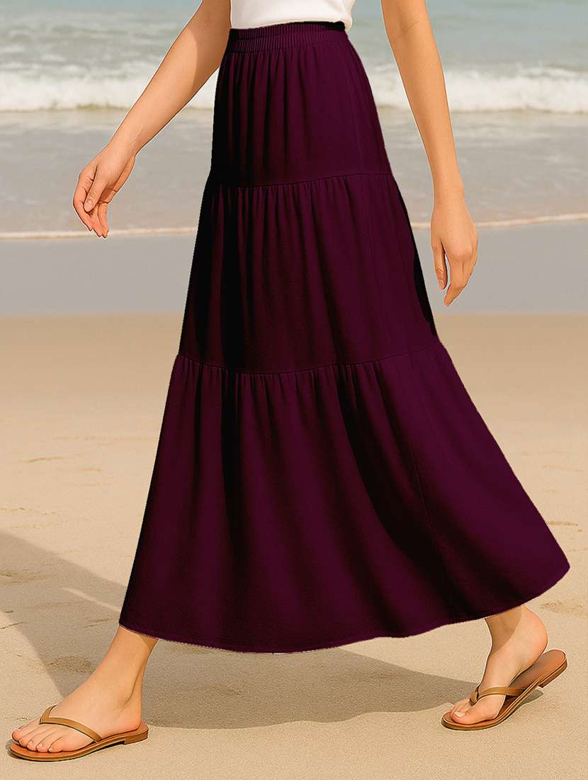 women solid high rise maxi tiered skirt - 22006384 -  Standard Image - 2