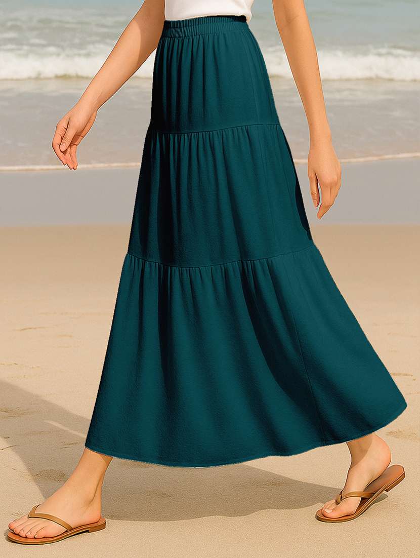 women solid high rise maxi tiered skirt - 22006385 -  Standard Image - 2