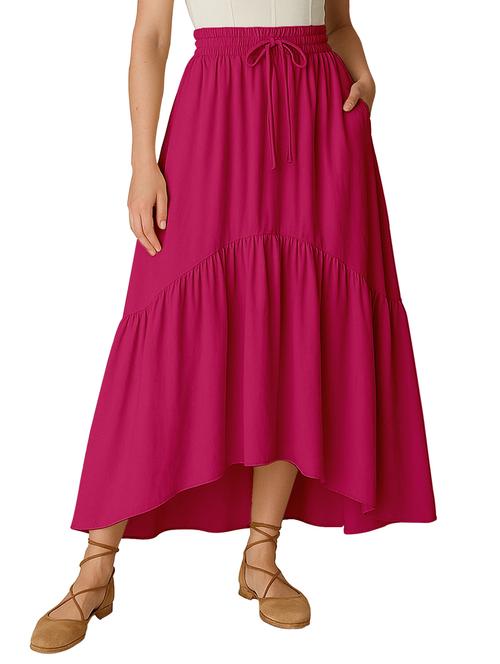 women solid high rise maxi tiered skirt - 22006392 -  Standard Image - 0