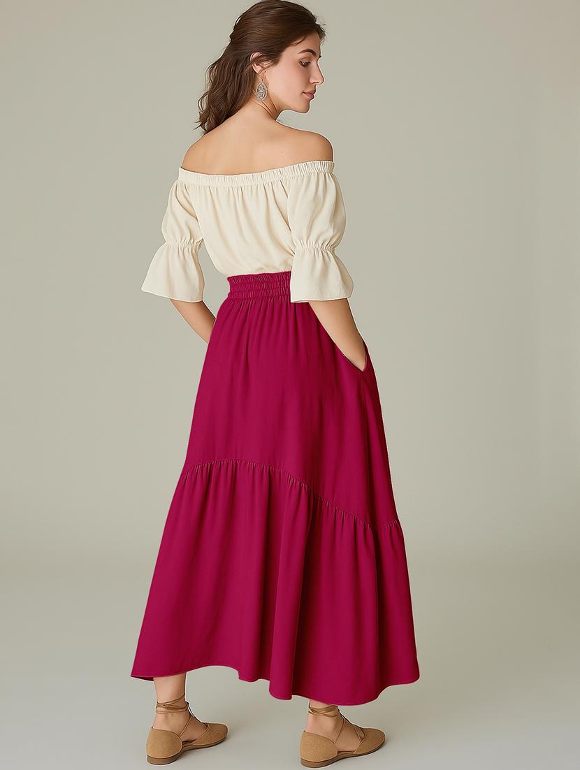 women solid high rise maxi tiered skirt - 22006392 - Standard Image - 2