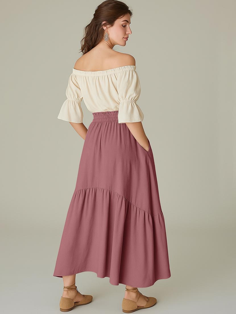 women solid high rise maxi tiered skirt - 22006393 - Standard Image - 2