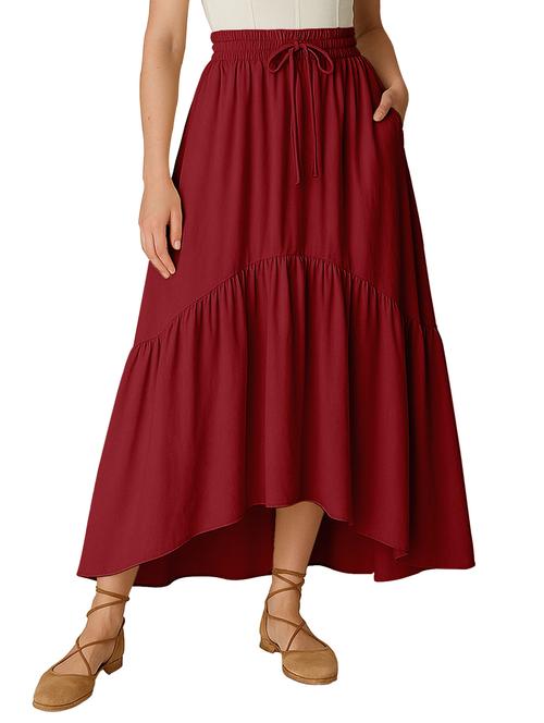 women solid high rise maxi tiered skirt - 22006397 -  Standard Image - 0