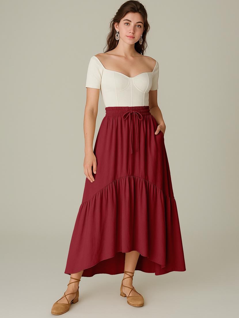 women solid high rise maxi tiered skirt - 22006397 - Standard Image - 2