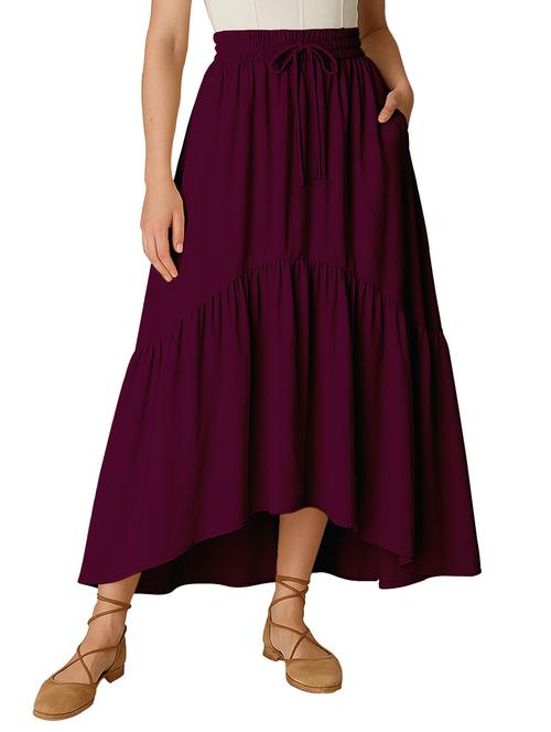 women solid high rise maxi tiered skirt - 22006398 -  Standard Image - 0