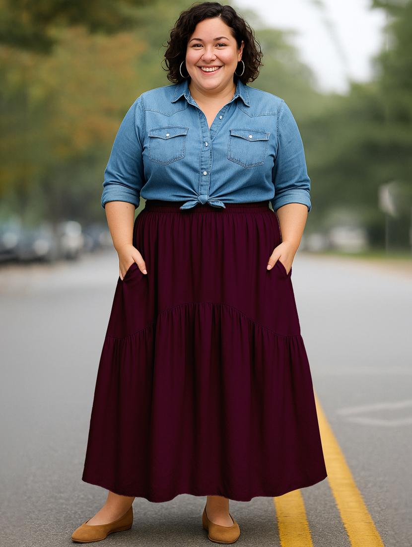 women solid high rise maxi tiered skirt - 22006398 - Standard Image - 2