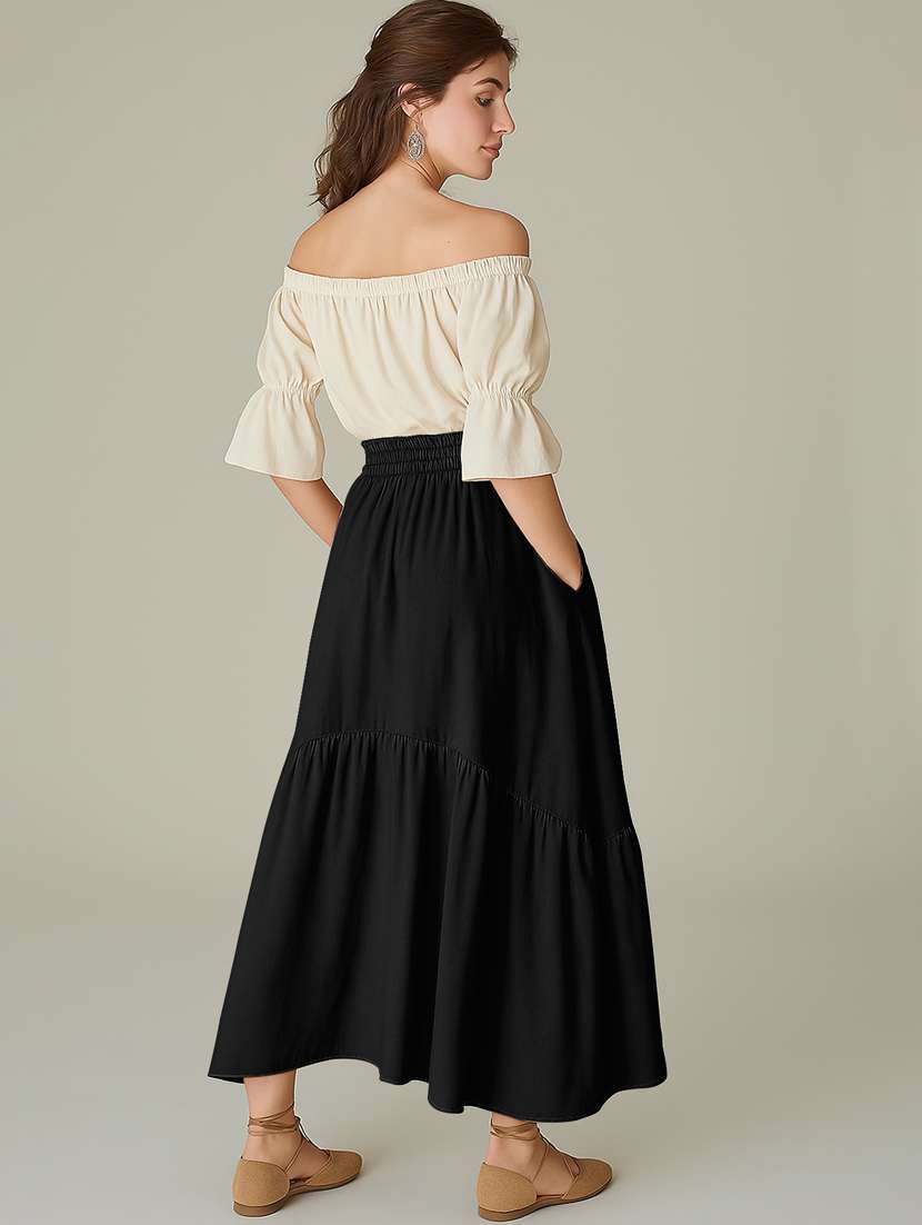 women solid high rise maxi tiered skirt - 22006400 - Standard Image - 2