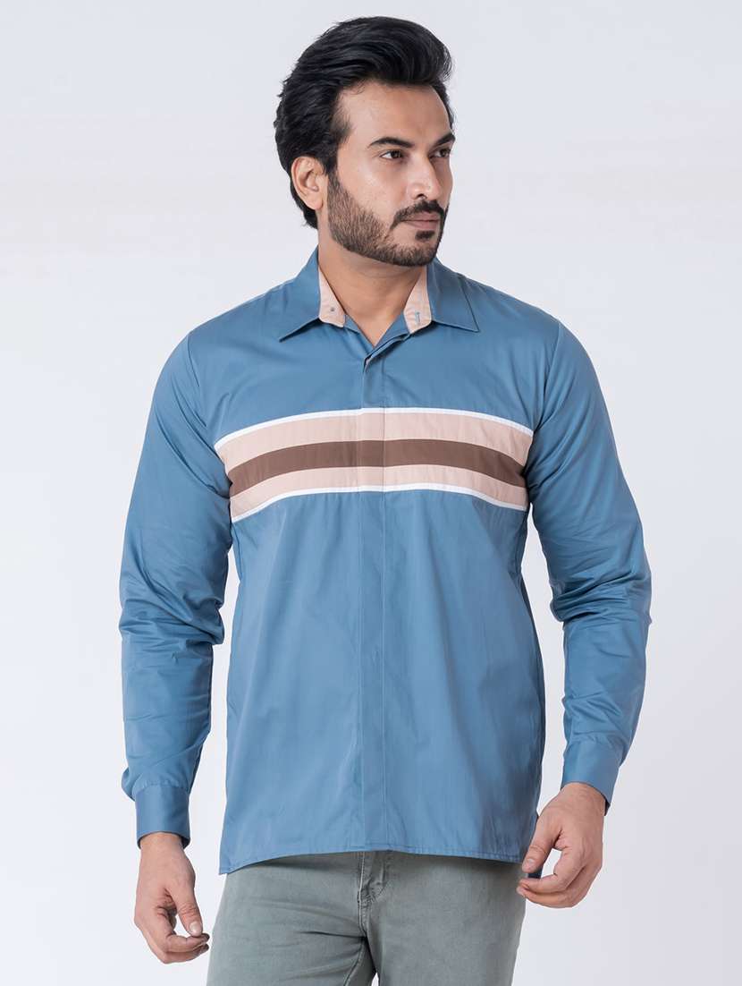 men striped long sleeve regular fit casual shirt