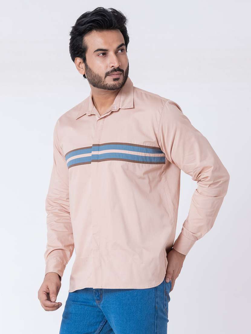 men striped long sleeve regular fit casual shirt
