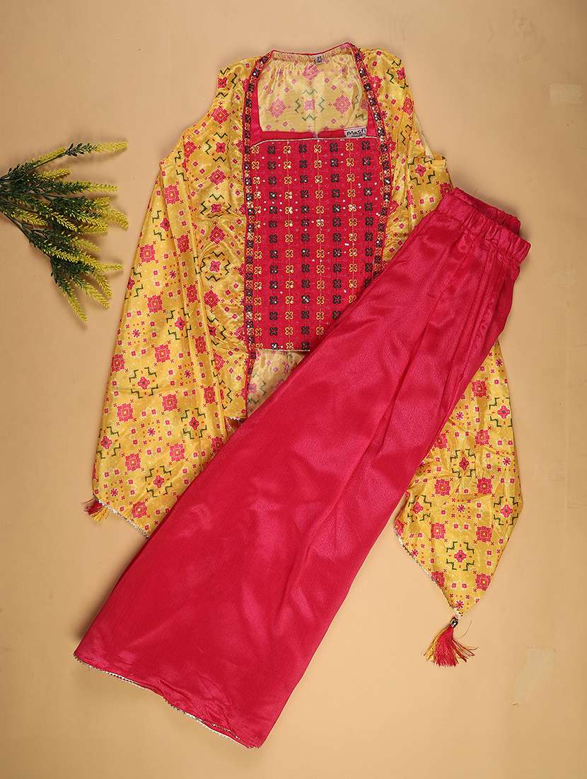 girls embroidered top and pant set