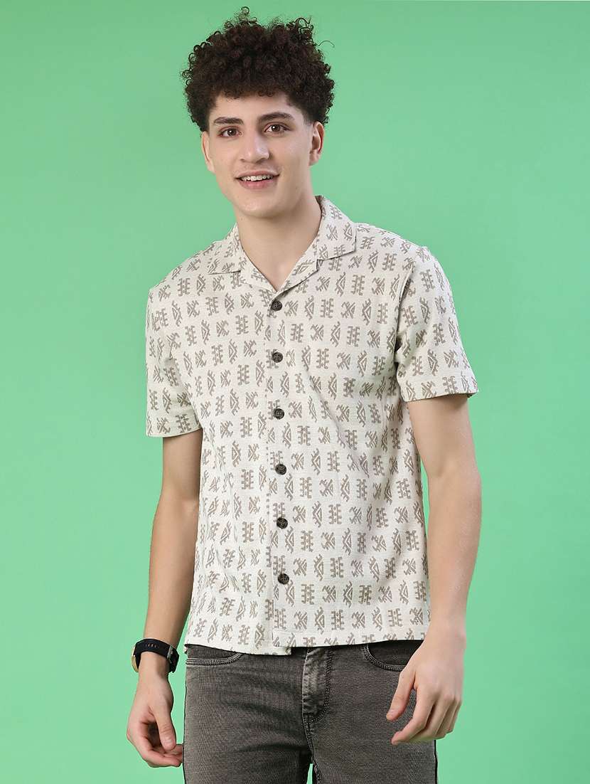 men printed cuban collar short sleeve shirt - 22006619 -  Standard Image - 2