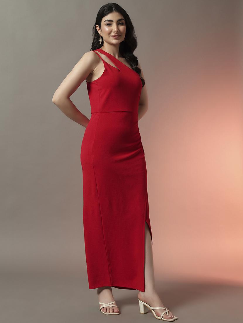 women solid asymmetric neck bodycon dress - 22006869 - Standard Image - 2
