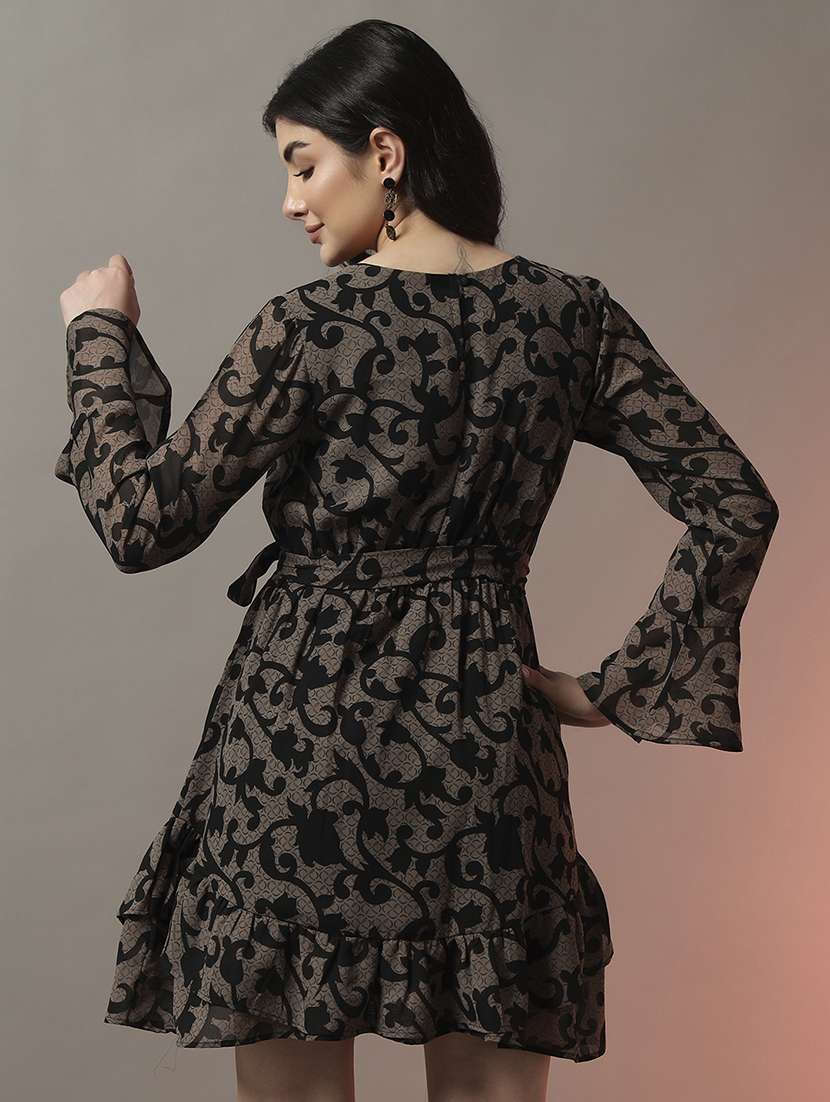 women printed long sleeve fit & flare dress - 22006870 - Standard Image - 2