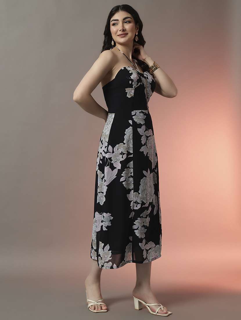 women floral printed halter neck a-line dress - 22006872 - Standard Image - 2