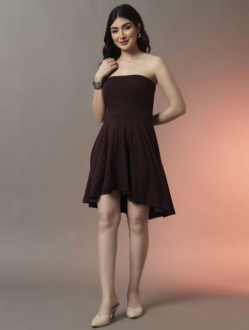 women solid ooff shoulder fit & flare dress