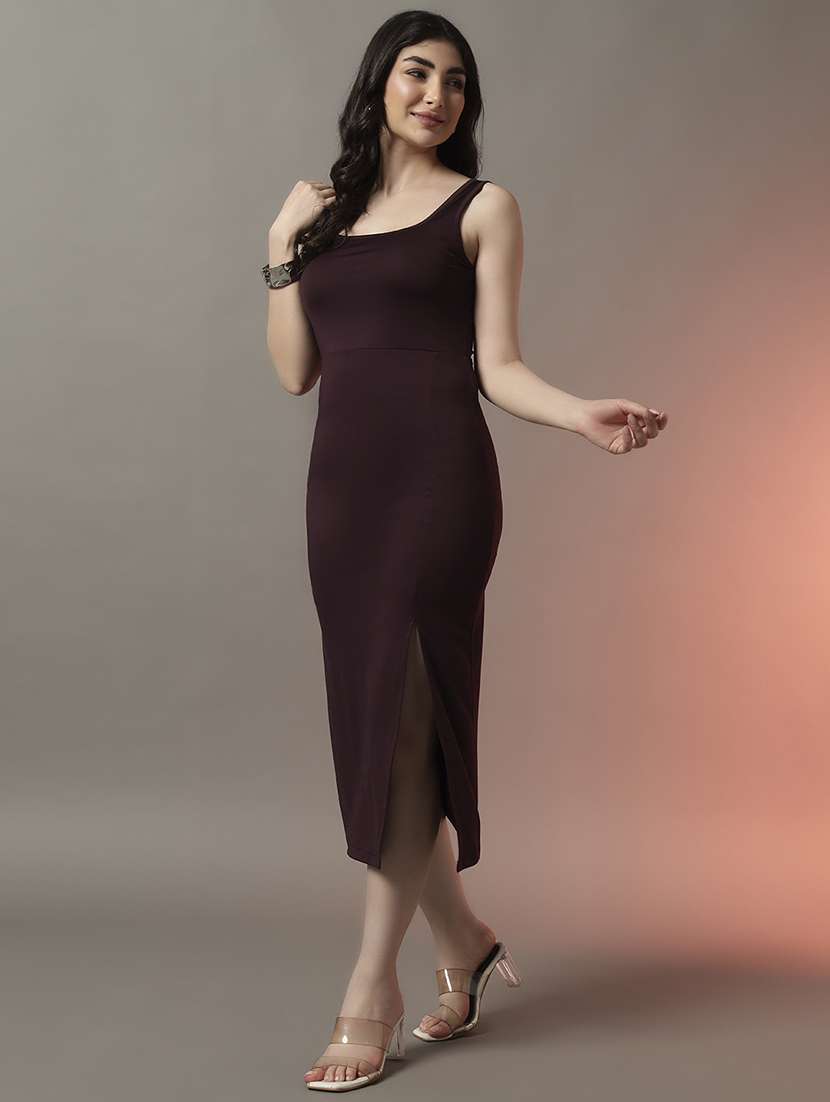 women solid square neck slim fit sheath dress - 22006876 - Standard Image - 2