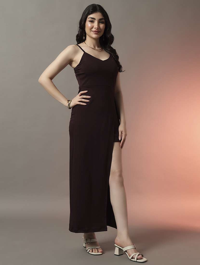 women solid shoulder strap bodycon dress