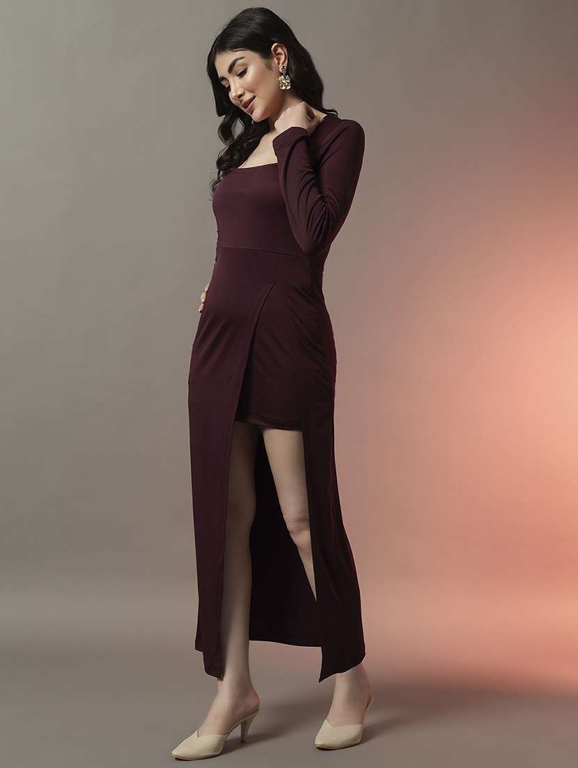 women solid square neck bodycon dress - 22006880 - Standard Image - 2