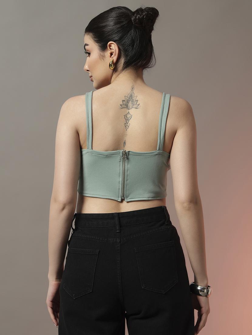 women solid sleeveless slim fit crop top - 22006883 - Standard Image - 2