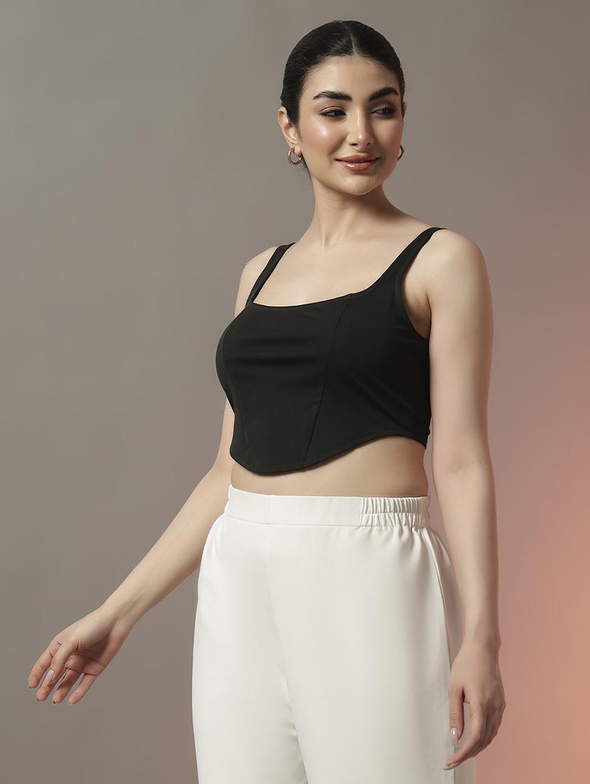 women solid square neck crop top - 22006886 - Zoom Image - 0