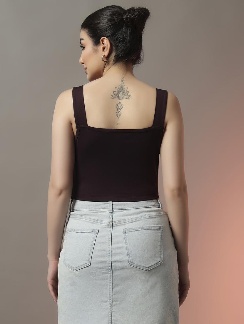 women solid sweetheart neck crop top - 22006887 - Standard Image - 2