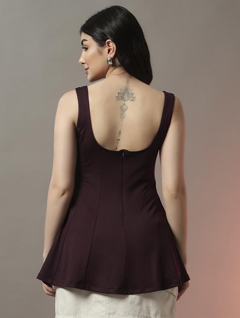 women solid scoop neck flared top - 22006889 - Standard Image - 2