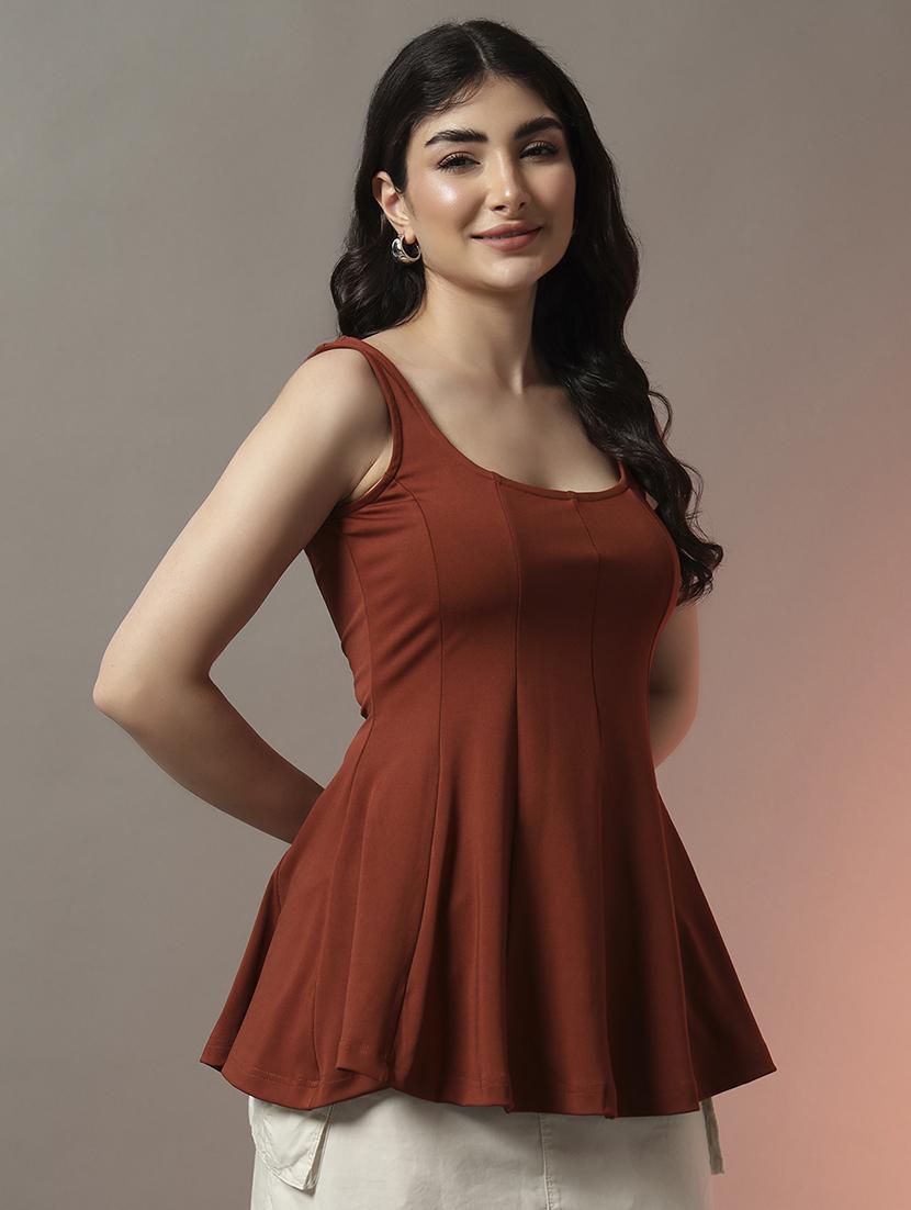 women solid scoop neck flared top - 22006892 - Standard Image - 2