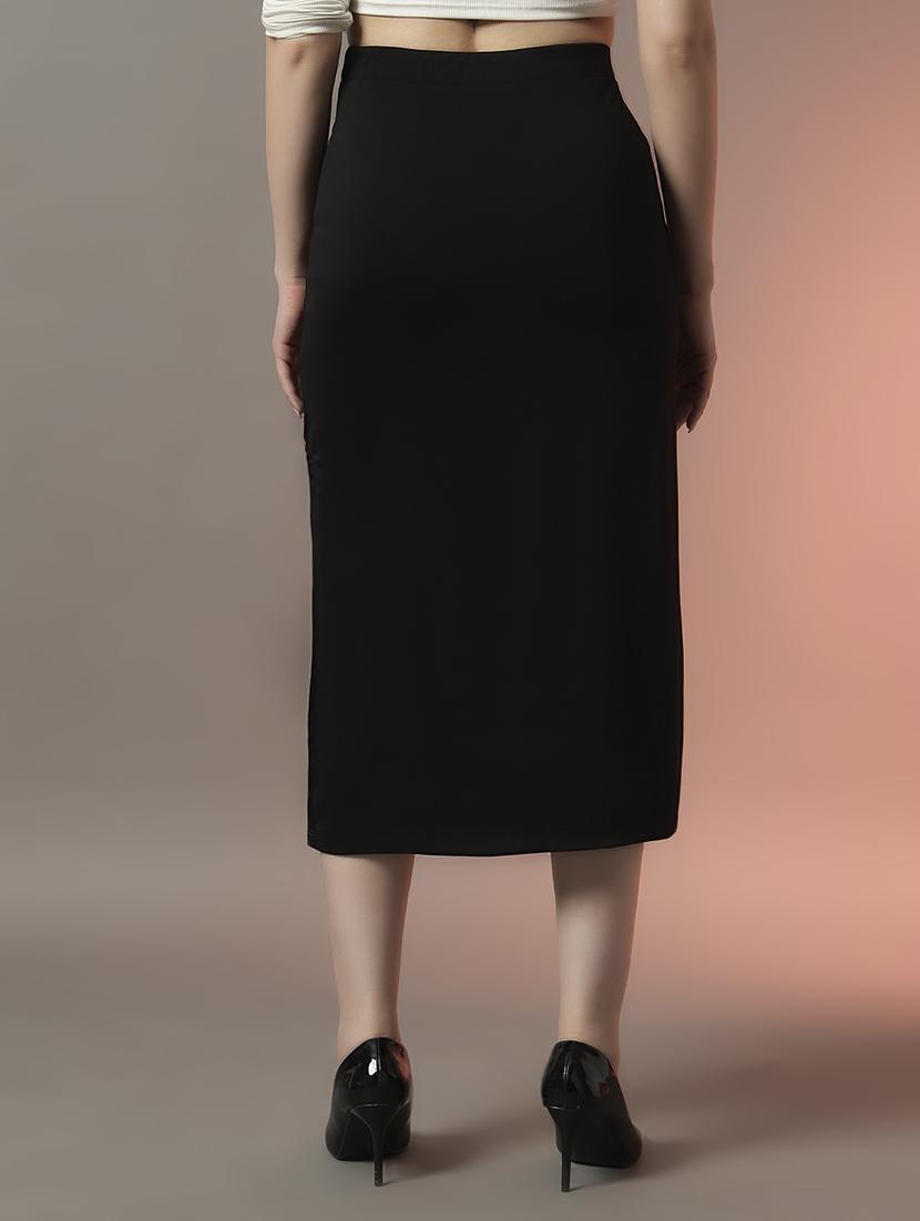 women black solid high rise bodycon skirt - 22006894 - Standard Image - 2