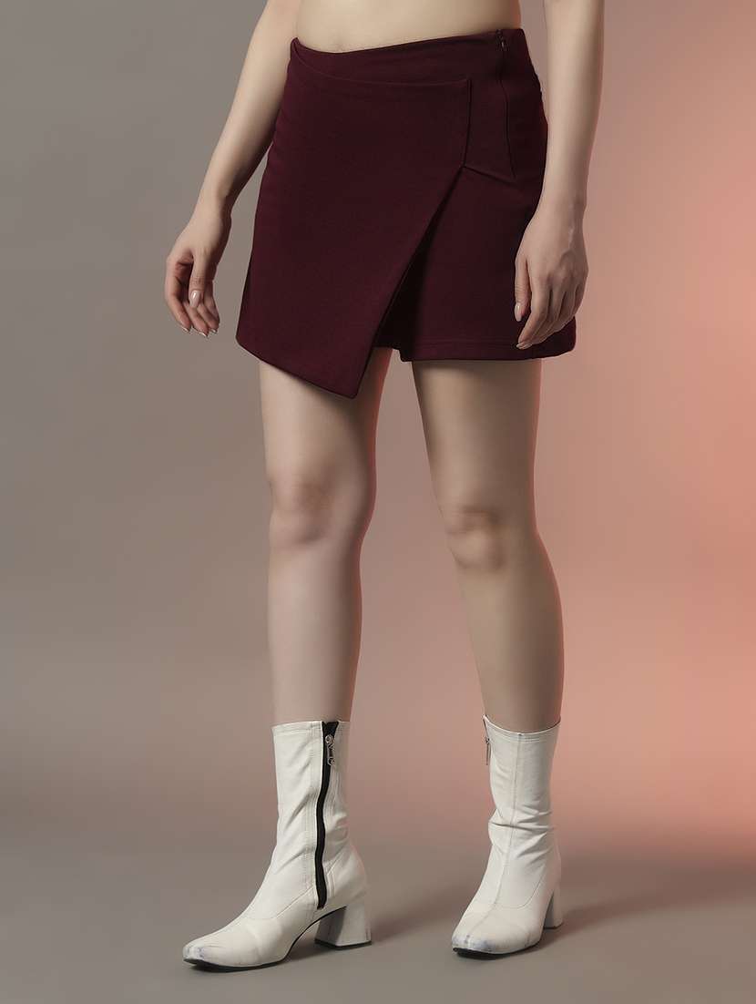 women solid high rise regular fit skorts - 22006898 - Standard Image - 2