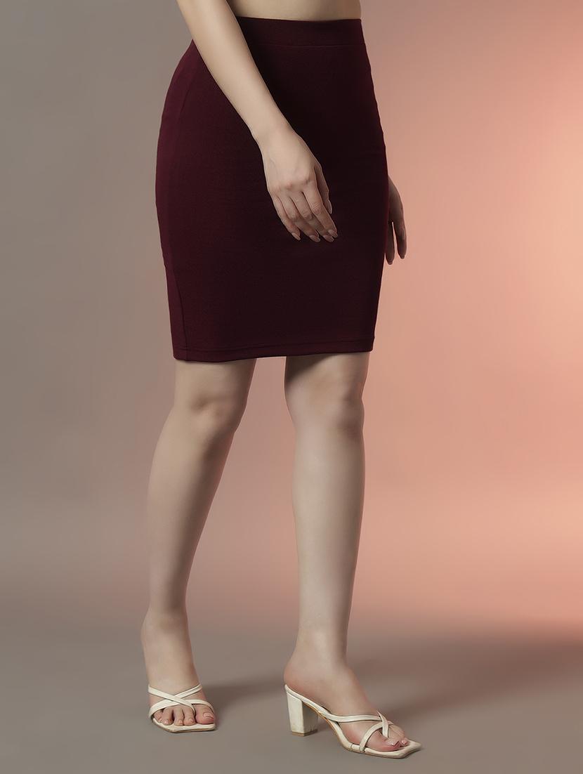 women maroon solid high rise pencil skirt - 22006900 - Standard Image - 2