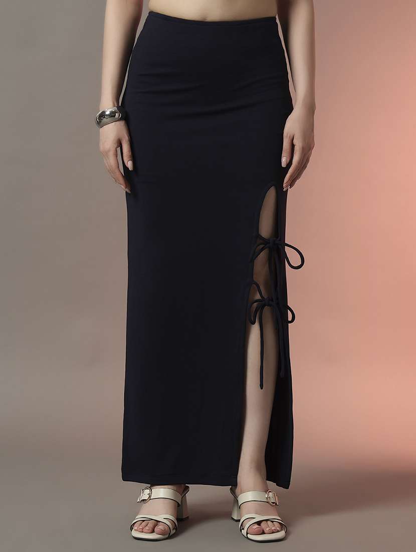 women solid high rise bodycon maxi skirt