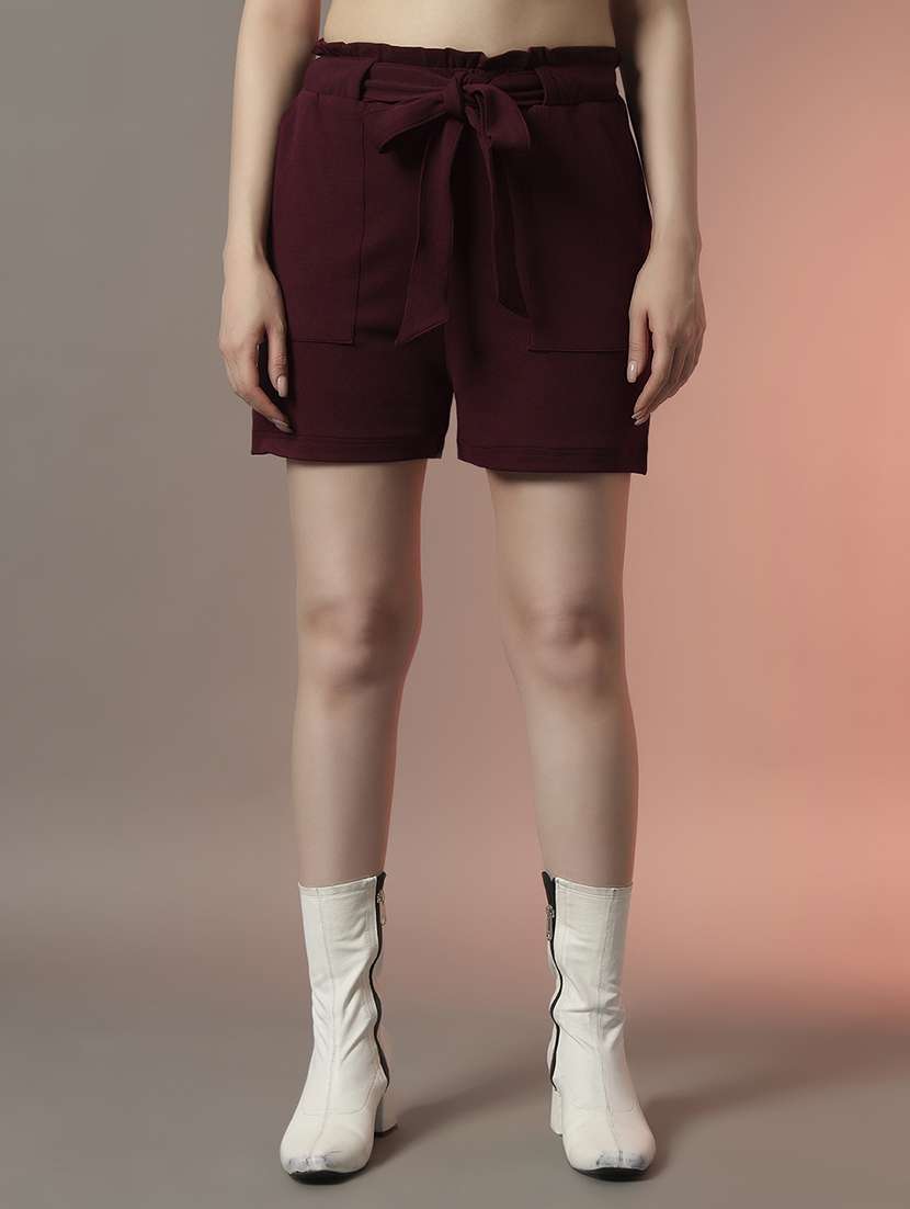 women solid high rise regular fit shorts