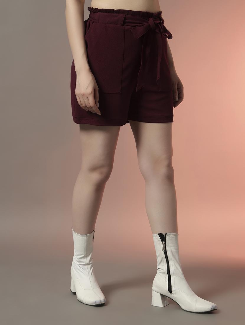 women solid high rise regular fit shorts - 22006903 - Standard Image - 2