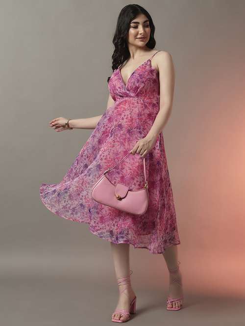 women floral printed shoulder strap fit & flare dress - 22006904 - Standard Image - 0