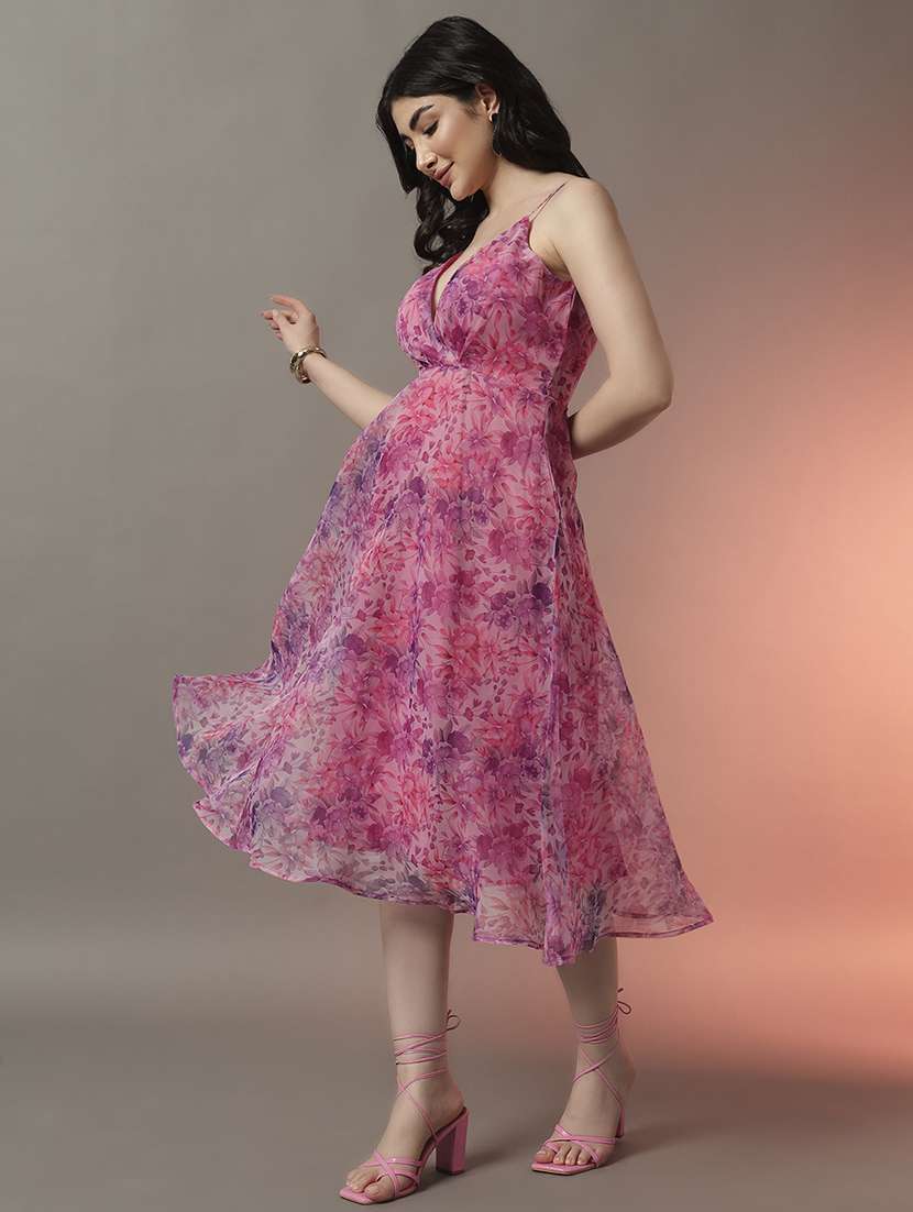 women floral printed shoulder strap fit & flare dress - 22006904 - Standard Image - 2