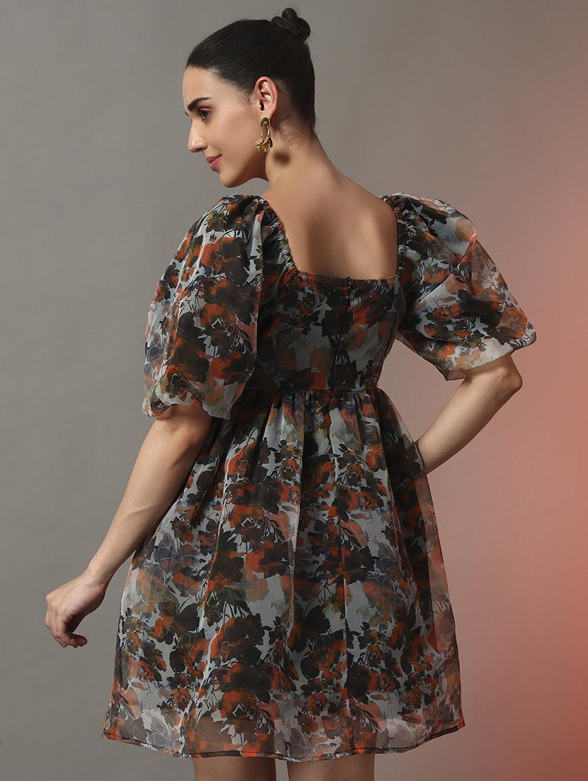 women floral printed square neck fit & flare dress - 22006905 - Standard Image - 2